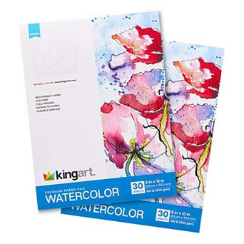 KINGART Watercolor Paper Pad Top Bound 9" x 12" 2 Pack - 30 Sheets Each