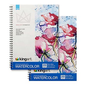 KINGART Watercolor Paper Pads - Side Spiral 11" x 15" - 2 Pack - 20 Sheets Each