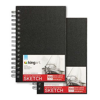 KINGART Spiral Sketchbooks 5.5" x 8.5" 2 Pack - 100 Sheets Each