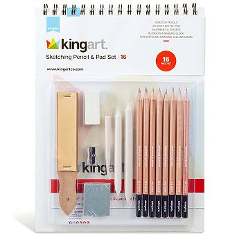 KINGART Sketch & Draw Art Pad and 16 pc Pencil Set