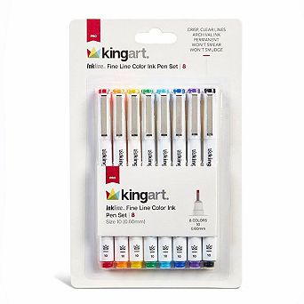 KINGART Inkline PRO Fine Line Archival Ink Pens - 8 Colors, Size 10