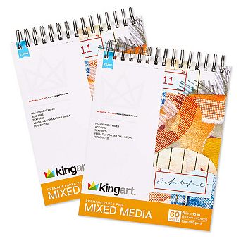 KINGART Mixed Media Sketchbook - Top Spiral - 8" x 10" - 2 Pack - 60 Sheets