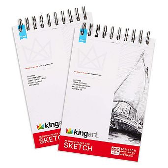 KINGART Sketch Paper Pads Top Spiral 5.5" x 8.5" 2 Pack 100 Sheets Each