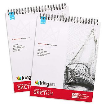 KINGART Sketch Paper Pads Top Spiral 11" x 14" 2-Pack 100 Sheets Each