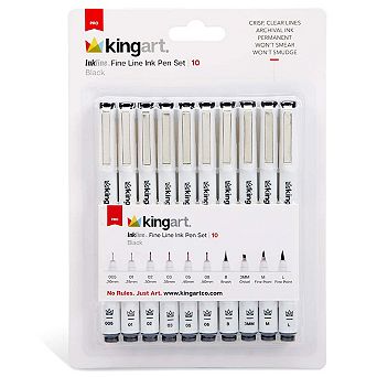 KINGART Inkline PRO 10 pc Archival Black Fineliner Pen Set