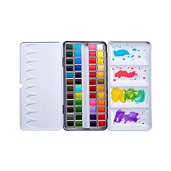 KINGART PRO Watercolor Half Pans Metal Tin - 48 Colors with Water Brush Pen