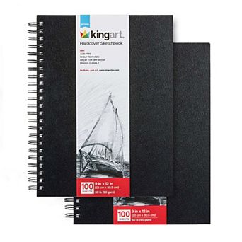 KINGART Hardcover Side Spiral Sketchbooks 9" x 12" 2-Pack, 100 Sheets Each