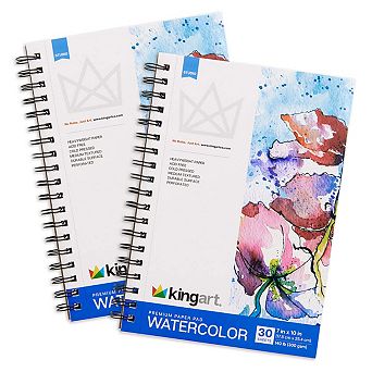KINGART Watercolor Paper Pads - Side Spiral 7" x 10" 2-Pack 30 Sheets Each
