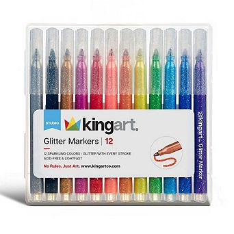 KINGART Sparkling Glitter Markers - Fine Tip - 12 Colors
