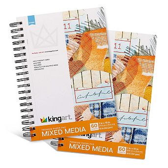KINGART Mixed Media Sketchbooks - Side Spiral - 7" x 10" - 2 Pack, 60 Sheets Each