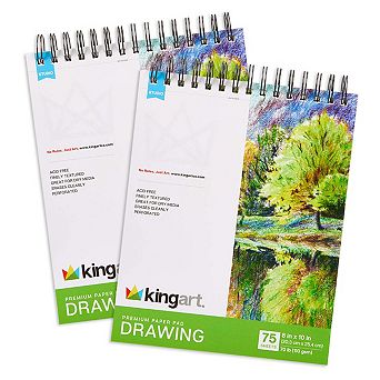 KINGART Drawing Paper Pads - Top Spiral - 8" x 10" - 2 Pack, 75 Sheets Each