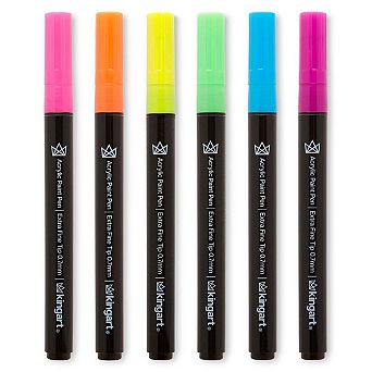 KINGART PRO Acrylic Paint Pens Extra Fine Neon Colors 6 pc