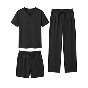 Mens 3 pc Short Sleeve Pajama Set Soft Lightweight Loungewear