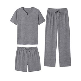 Mens 3 pc Short Sleeve Pajama Set Soft Lightweight Loungewear