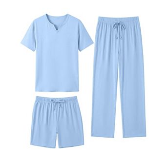 Mens 3 pc Short Sleeve Pajama Set Soft Lightweight Loungewear