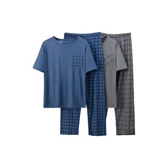 Men's 4 pc Plaid Short Sleeve Pajama Set Soft Loungewear Sleepwear