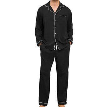 Men's Soft Cotton Pajama Set Button Up Loungewear with Pockets