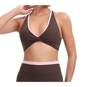 2 pc Womens Front Twist Cross Back Workout Sports Bra