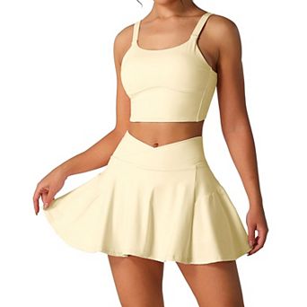 2 pc Womens Tennis Skirt Set Racerback Sports Bra Athletic Outfits