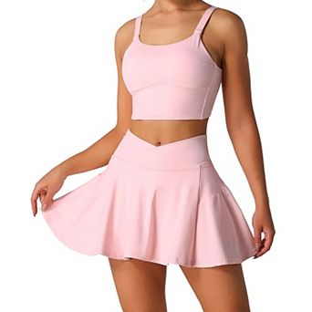 2 pc Womens Tennis Skirt Set Racerback Sports Bra Athletic Outfits