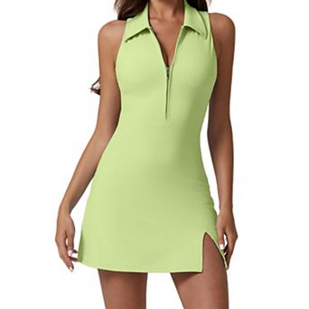 Womens Zip Front Tennis Golf Dress Built In Shorts With Pockets Breathable Stretch