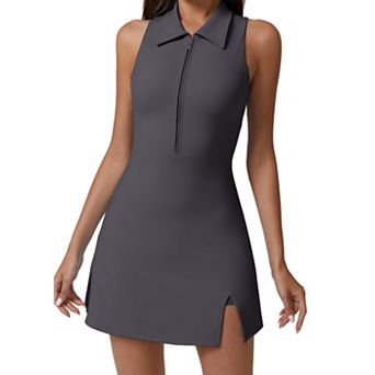 Womens Zip Front Tennis Golf Dress Built In Shorts With Pockets