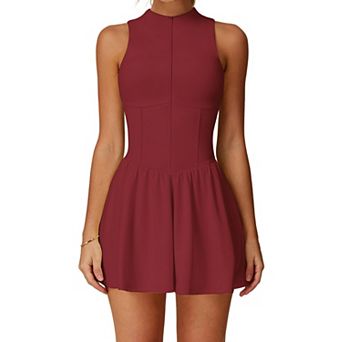 Womens Zip Front Sleeveless Tennis Golf Dress Built In Shorts With Pockets