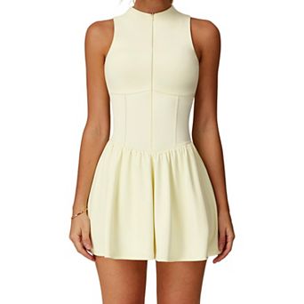 Womens Zip Front Sleeveless Tennis Golf Dress Built In Shorts With Pockets