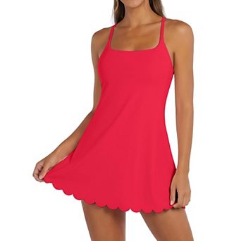 Womens Tennis Golf Pickleball Dress Built In Shorts Bra Scalloped Hem Pockets