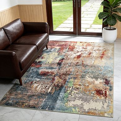 3x5 Ft Red Multi color Wool-like Rug Washable Non Slip Stain Resistant