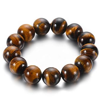 Tiger Eye Stone Beaded Bracelet Men Chunky Stretch