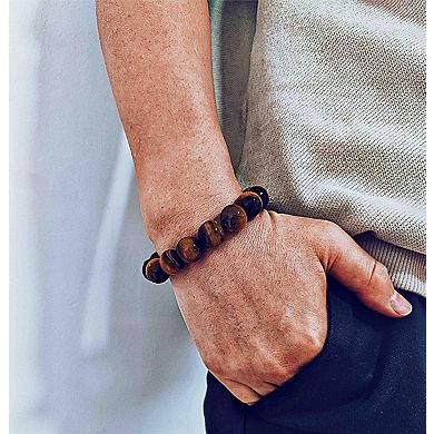 Tiger Eye Stone Beaded Bracelet Men Chunky Stretch