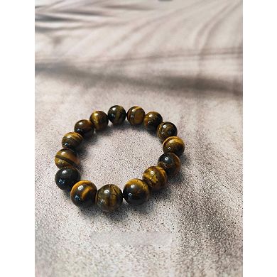 Tiger Eye Stone Beaded Bracelet Men Chunky Stretch