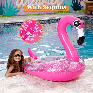 Inflatable Flamingo Pool Float Tube Glitter Adult Beach Party