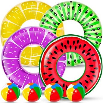 Inflatable Pool Floats Fruit Swim Tube Rings Beach Balls Water Fun