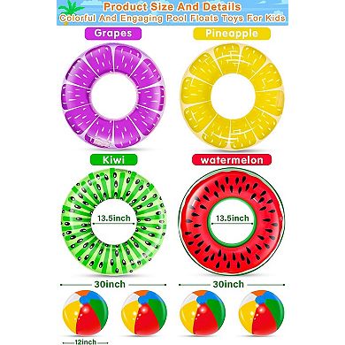 Inflatable Pool Floats Fruit Swim Tube Rings Beach Balls Water Fun