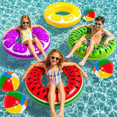 Inflatable Pool Floats Fruit Swim Tube Rings Beach Balls Water Fun