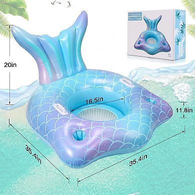 Mermaid Pool Float Tail Lounge Raft Cup Holders Mesh Bottom Handles