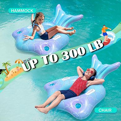 Mermaid Pool Float Tail Lounge Raft Cup Holders Mesh Bottom Handles