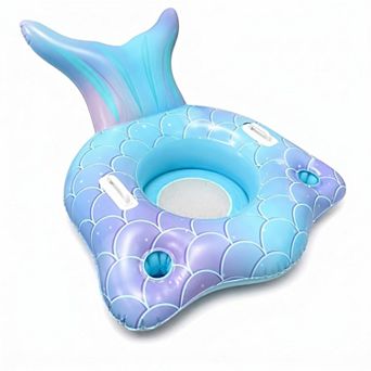 Mermaid Pool Float Tail Lounge Raft Cup Holders Mesh Bottom Handles