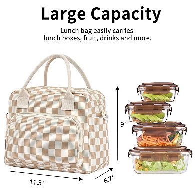 Lunch Bag Women Insulated Cooler Tote Work Picnic Plaid