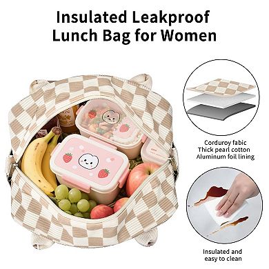 Lunch Bag Women Insulated Cooler Tote Work Picnic Plaid