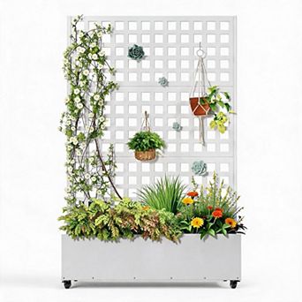 71x47x16 in Metal Garden Bed, 15.8"D Planter with Trellis Privacy Screen, Drainage Holes
