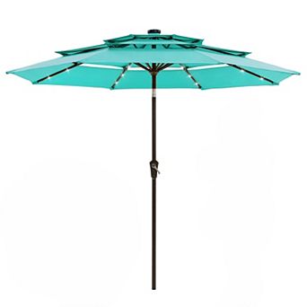 Solar Patio Umbrella 3 tier 9 Foot 24 LED UV Waterproof 8 Ribs Garden Pool Shade