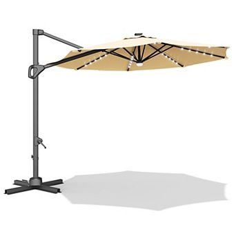 Patio Umbrella With Solar Light And Cross Base,Cantilever Patio Umbrella,Offset Patio Umbrella