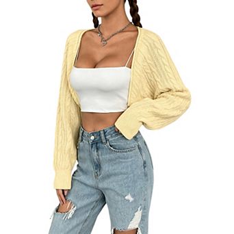 Women Cropped Knit Cardigan Long Sleeve Shrug Sweater