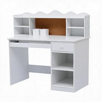 Study Desk and Chair Set, Adjustable Chair Set with Hutch, Cork Board, 2 Pen Holders