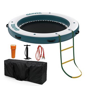 8x8FT Round Blue Inflatable Floating Platform with Mesh Swim Area and Ladder