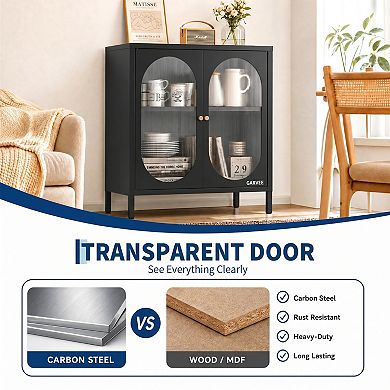Modern Carbon Steel Entryway Storage Cabinet with Glass Doors, Adjustable Shelf, 26.8"W