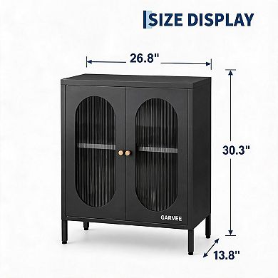 Modern Carbon Steel Entryway Storage Cabinet with Glass Doors, Adjustable Shelf, 26.8"W
